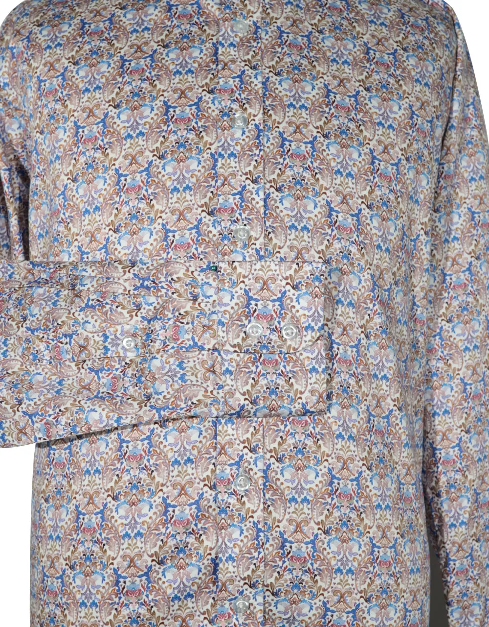 Double Collar Shirt - 60s Style Brown and Blue Floral Shirt