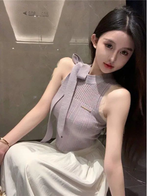 Emmeline Women's Lace-Up Sleeveless Knitted Vest Suspenders