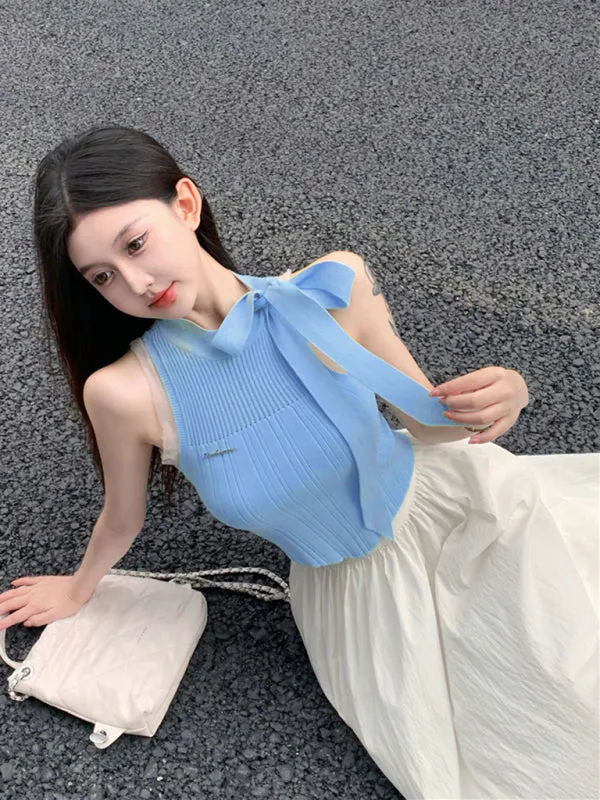 Emmeline Women's Lace-Up Sleeveless Knitted Vest Suspenders