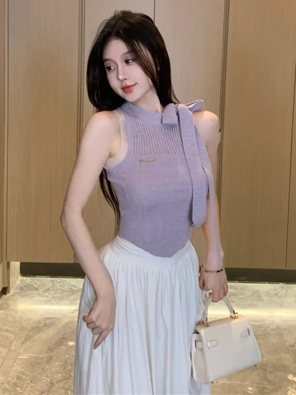 Emmeline Women's Lace-Up Sleeveless Knitted Vest Suspenders