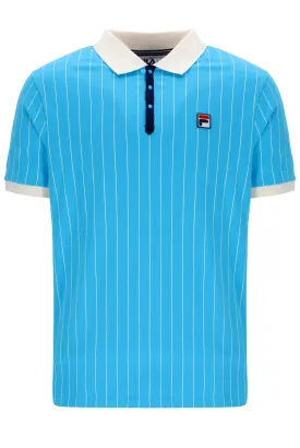 Fila Vintage Men's BB1 Classic Vintage Stripped Polo Shirt Cyan Blue