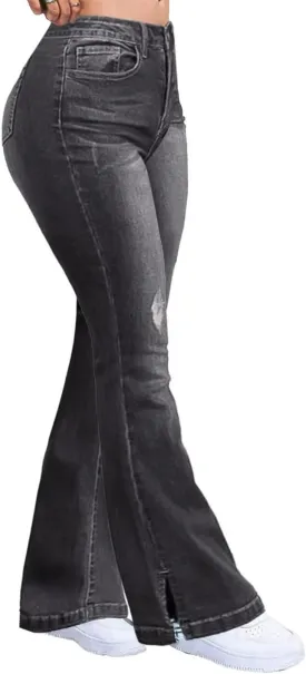 Flamingals Bootcut Jeans for Women High Waisted Bell Bottom Wide Leg Tummy Control Ripped Flare Jeans