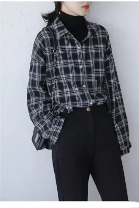Flytonn-cute winter outfits casual winter outfits christmas outfit party look inspos Long Sleeve Retro Black Plaid Shirt