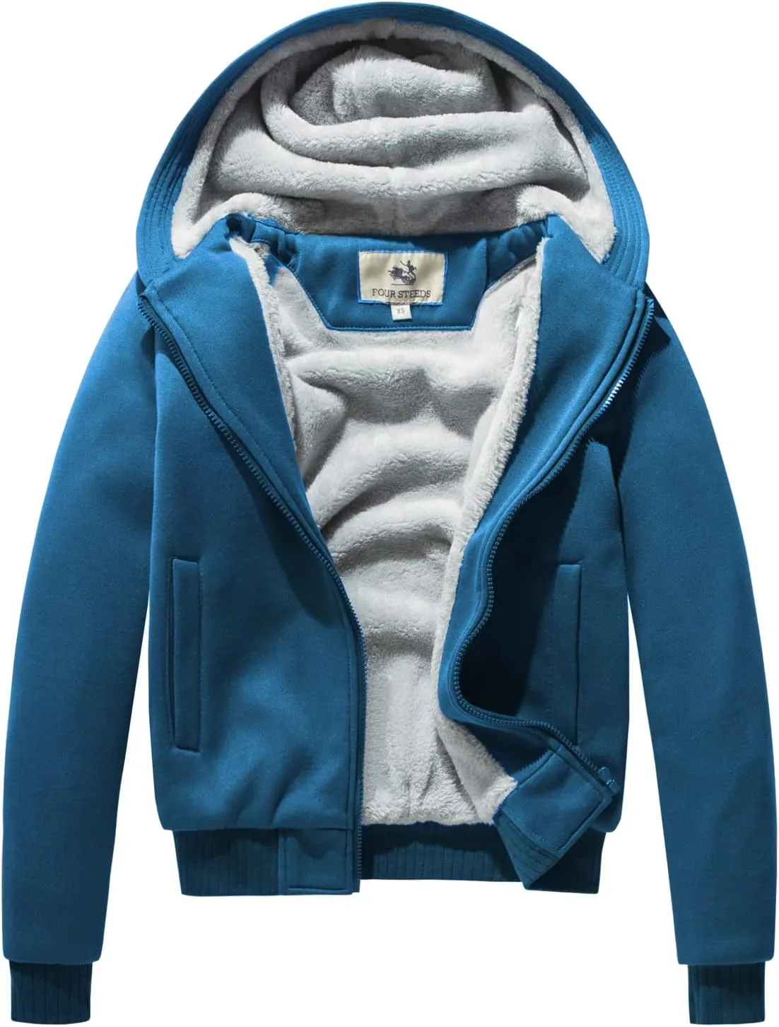 FOURSTEEDS Hooded Faux Fleece Lining Jacket for Women Winter Sherpa Lined Thick Warm Thermal Hoodies Coat