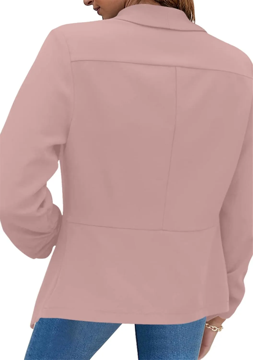 GRASWE Women's Open Front Button Casual Jacket Lapel Collared Summer Jacket Work Solid Long Sleeve Cardigan Jacket