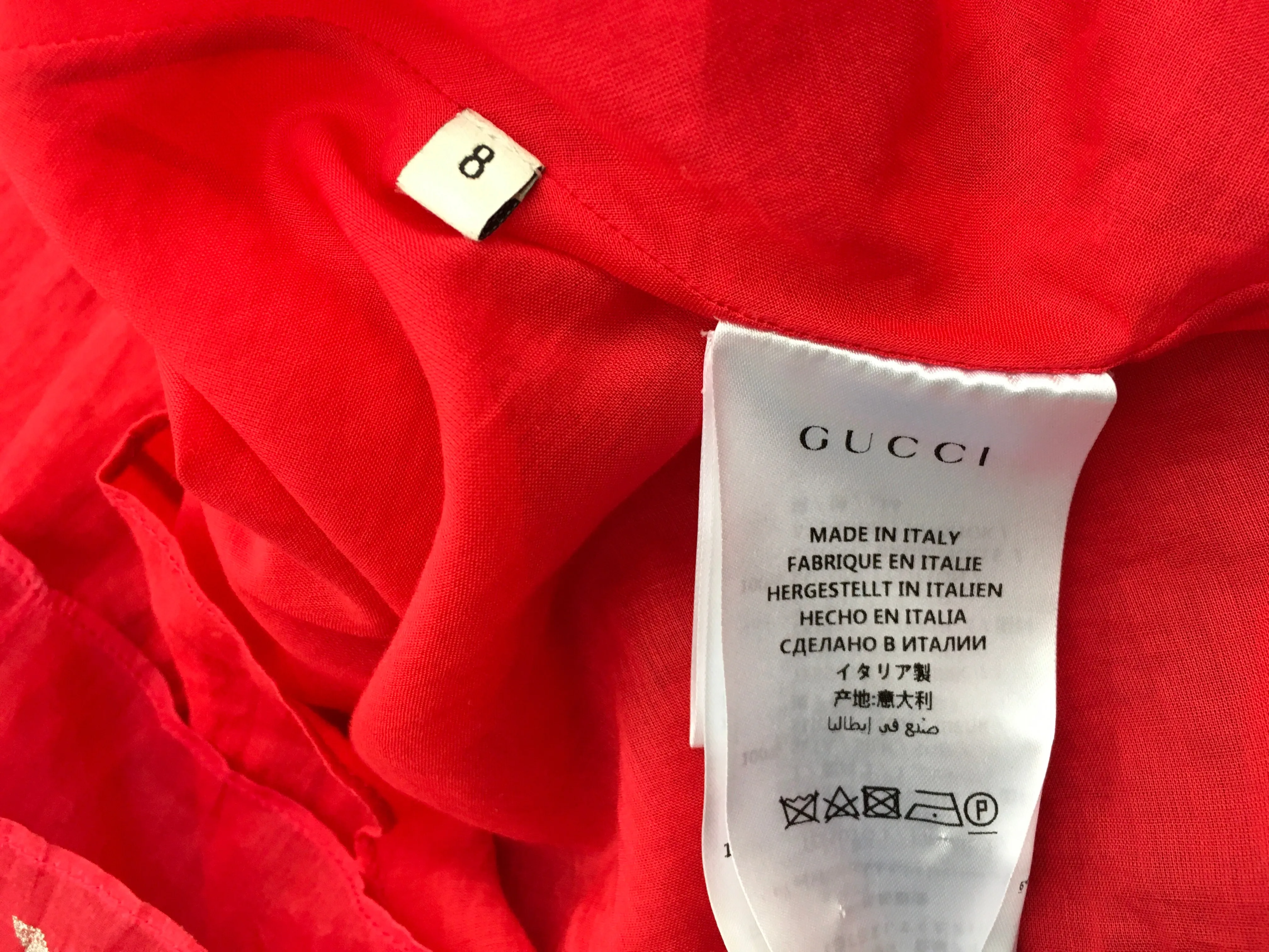 GUCCI 2017/2018 GIRLS EMBROIDED RED BLIND FOR LOVE SILK DRESS CHILDREN