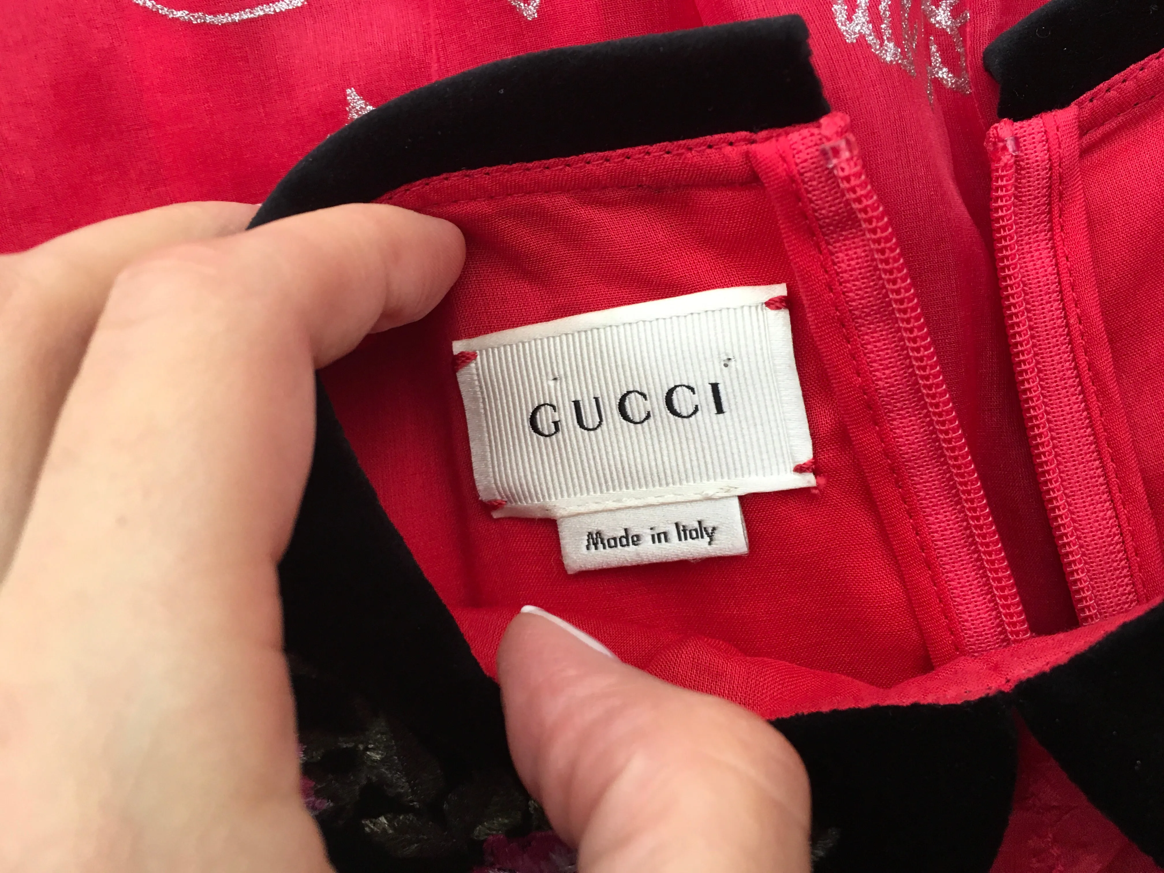 GUCCI 2017/2018 GIRLS EMBROIDED RED BLIND FOR LOVE SILK DRESS CHILDREN
