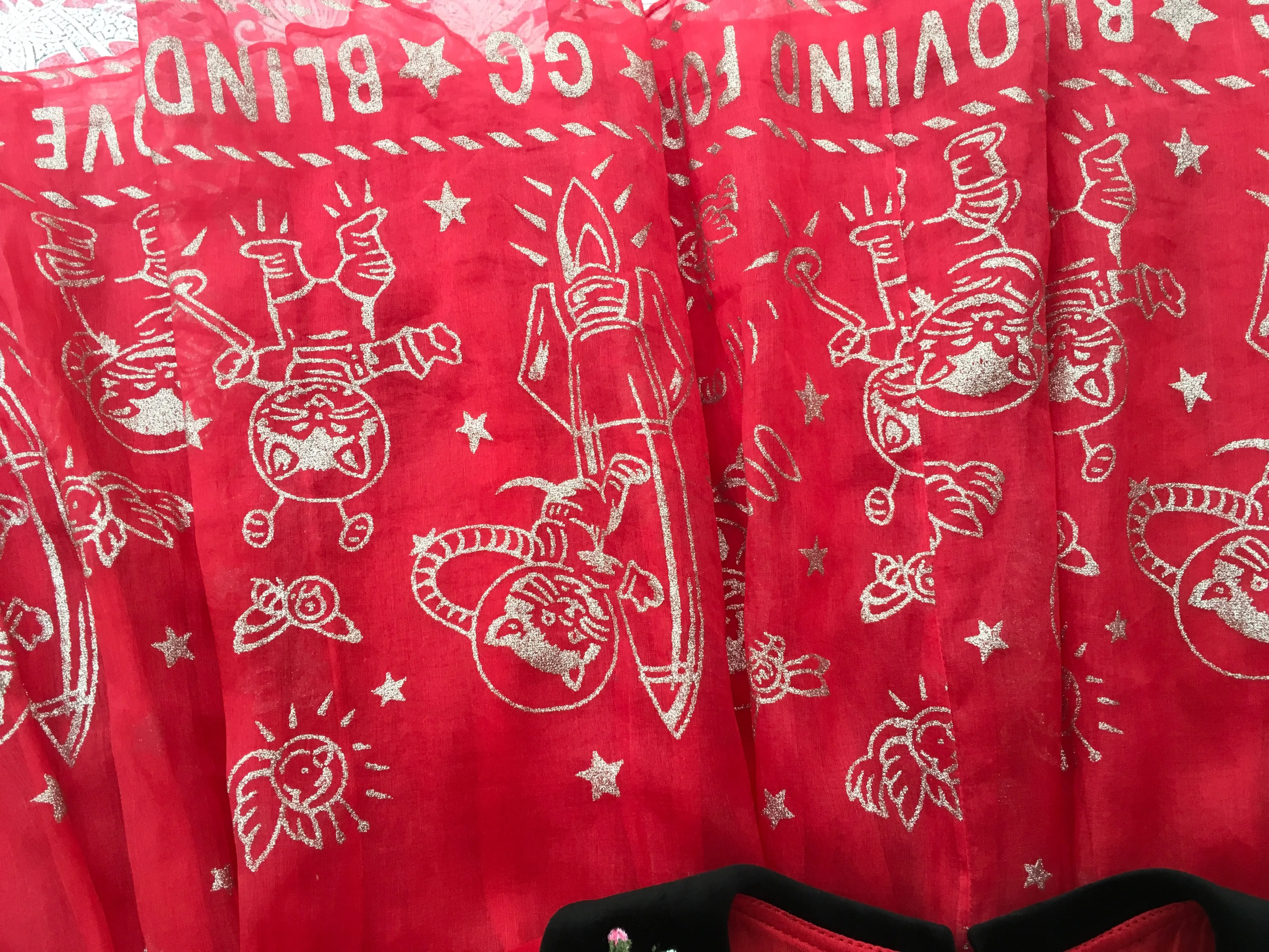 GUCCI 2017/2018 GIRLS EMBROIDED RED BLIND FOR LOVE SILK DRESS CHILDREN