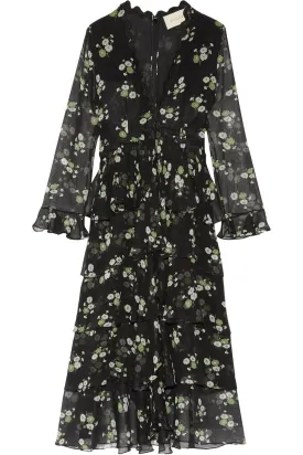 Gucci Daisy-print tiered silk dress As Charlotte Casiraghi Size I 42 UK 10 US 6 ladies