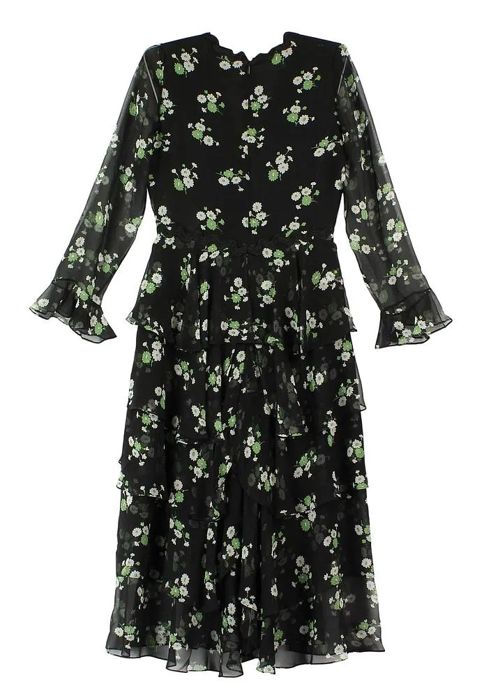Gucci Daisy-print tiered silk dress As Charlotte Casiraghi Size I 42 UK 10 US 6 ladies