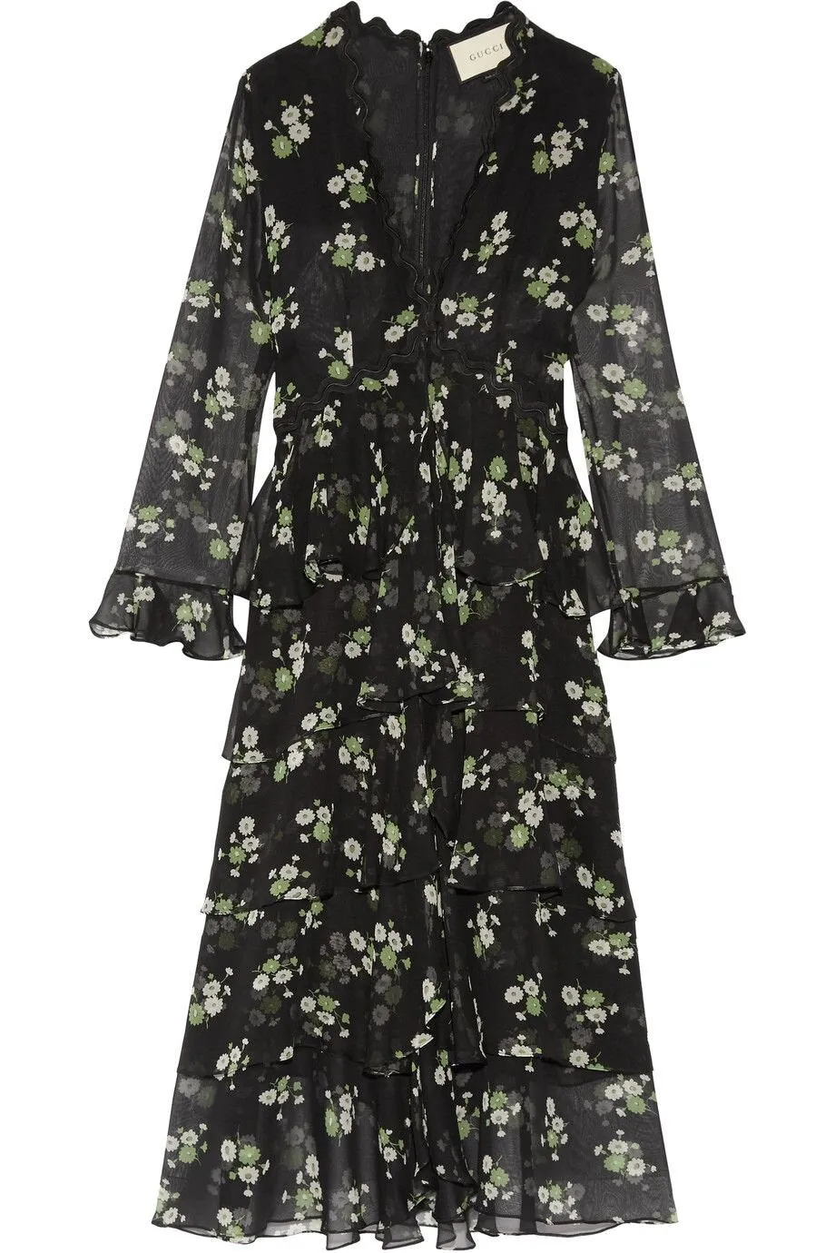 Gucci Daisy-print tiered silk dress As Charlotte Casiraghi Size I 42 UK 10 US 6 ladies