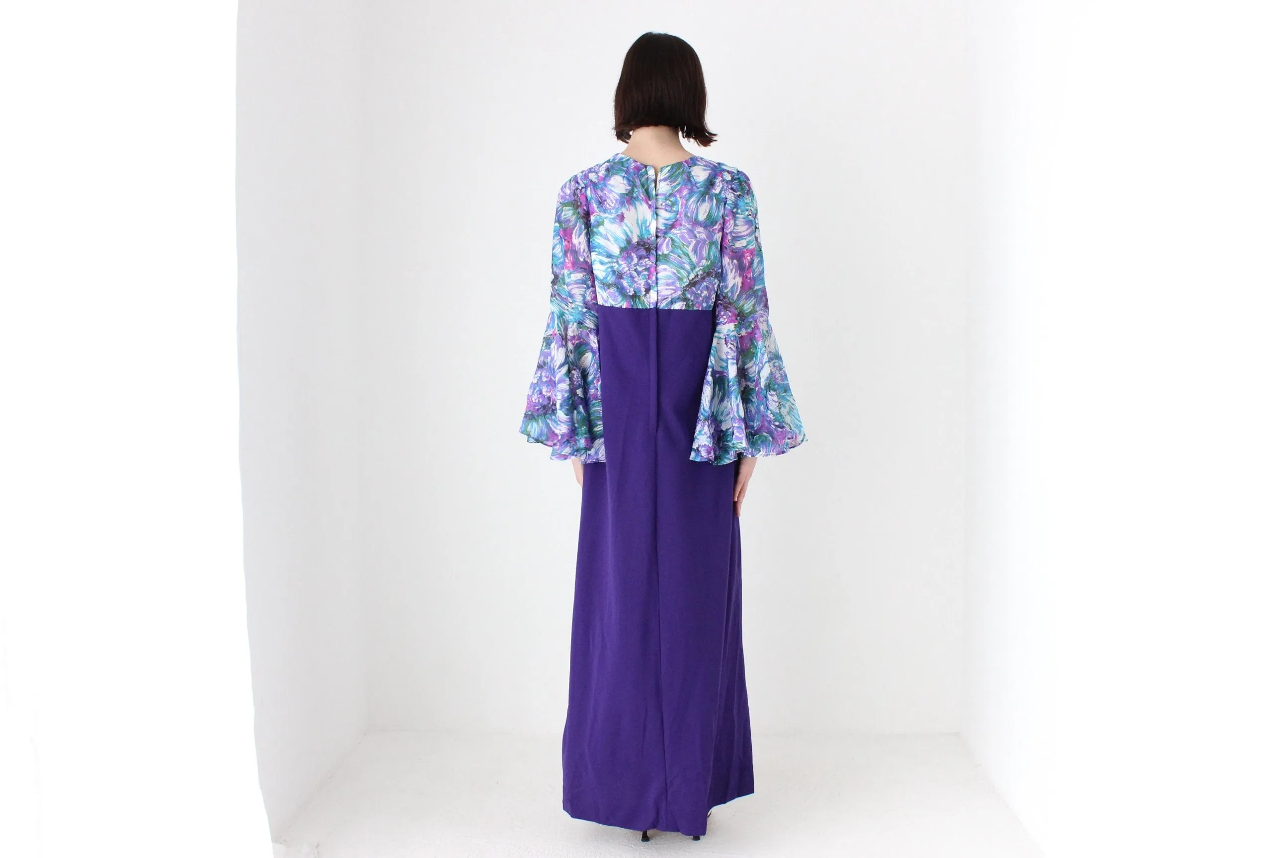 Incredible 70s Dramatic Flare Sleeve Gown