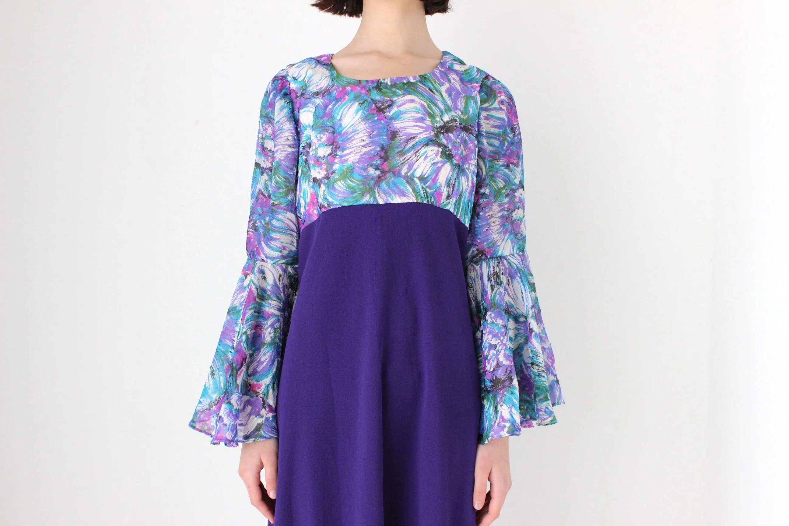 Incredible 70s Dramatic Flare Sleeve Gown