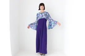 Incredible 70s Dramatic Flare Sleeve Gown