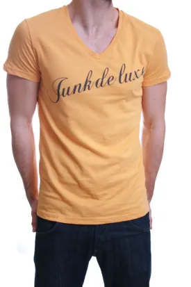 Junk de Luxe Logo V Neck T Shirt in Yellow