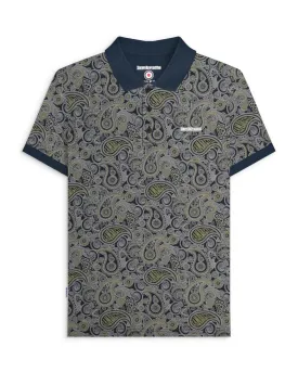 Lambretta Men's SS0031 Paisley Brand Polo Shirt Navy Grey