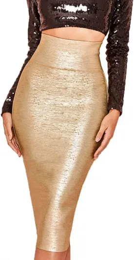 Leather Midi-Calf Party Pencil Skirt