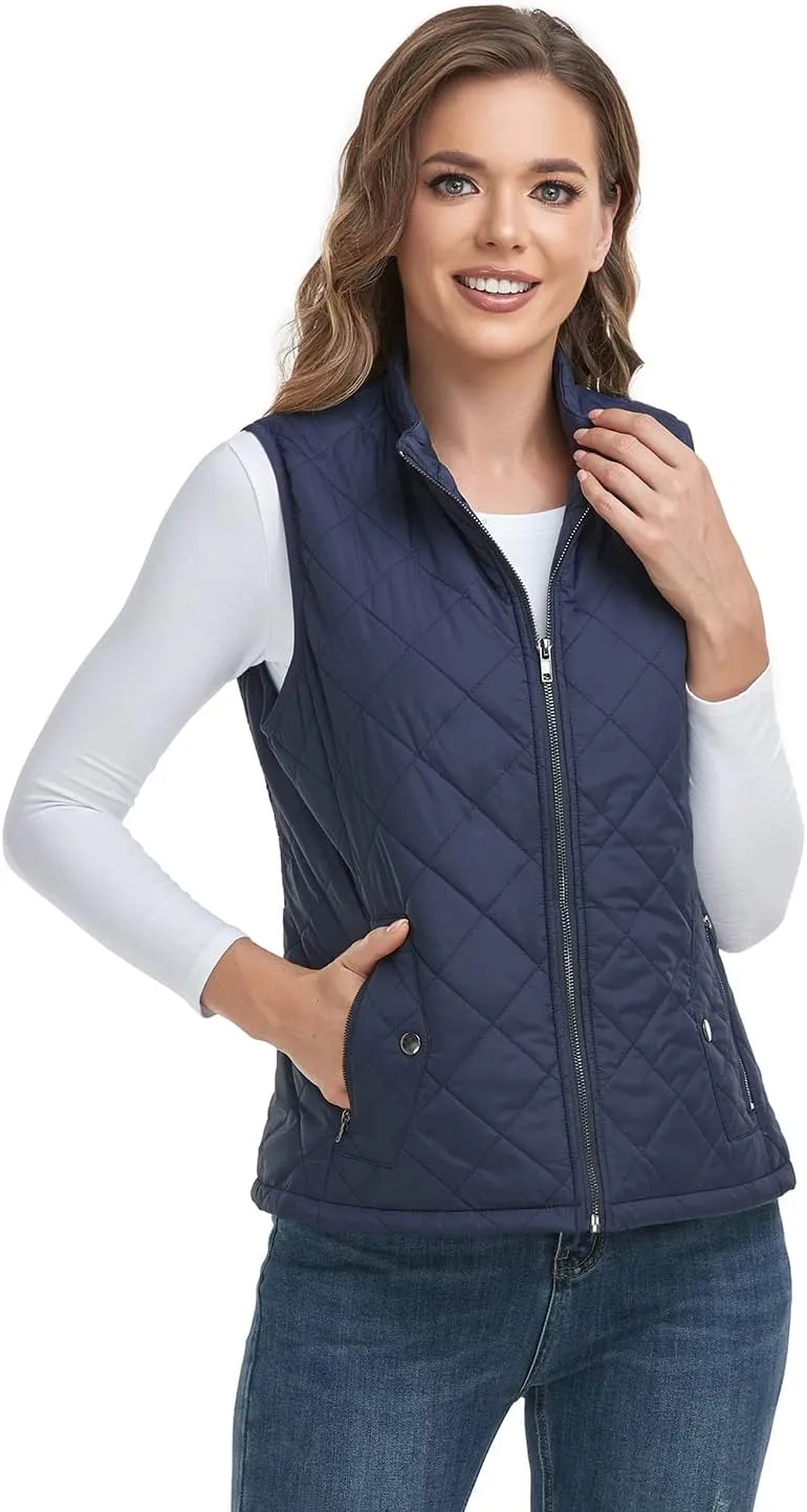LONGKING 2025 Upgraded, Women's Outwear Vest With One Inner Pocket - Stand Collar Lightweight Zip Quilted Vest for Women