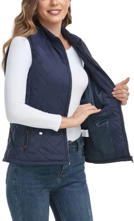 LONGKING 2025 Upgraded, Women's Outwear Vest With One Inner Pocket - Stand Collar Lightweight Zip Quilted Vest for Women