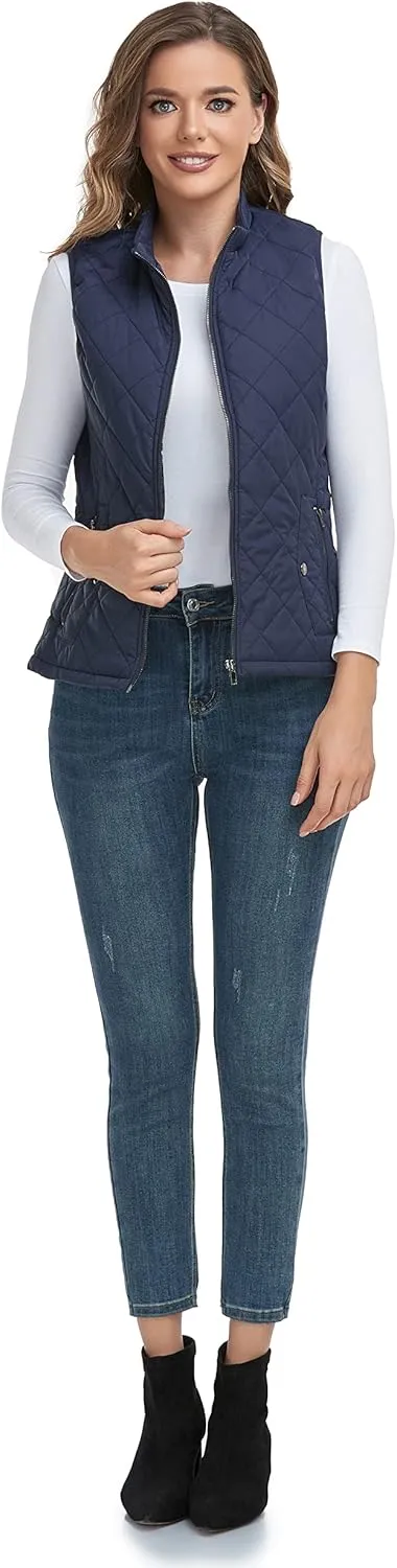 LONGKING 2025 Upgraded, Women's Outwear Vest With One Inner Pocket - Stand Collar Lightweight Zip Quilted Vest for Women