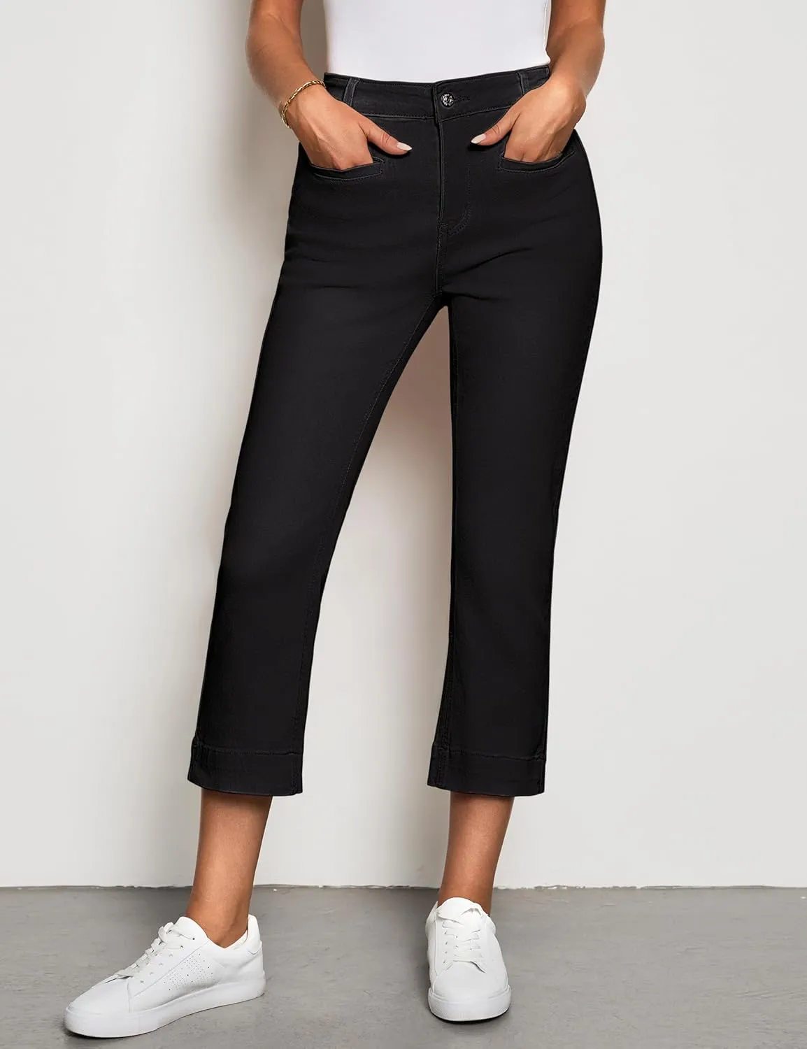 luvamia Capri Jeans for Women High Waisted Slim Straight Stretchy Denim Capris Pants Welt Pockets Casual Cropped Jeans