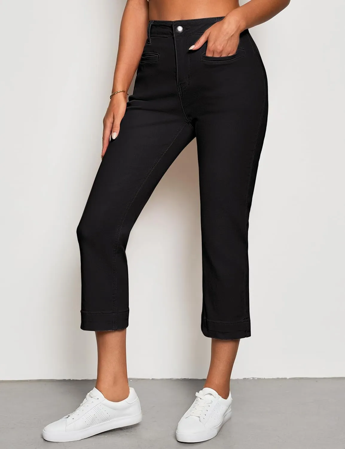 luvamia Capri Jeans for Women High Waisted Slim Straight Stretchy Denim Capris Pants Welt Pockets Casual Cropped Jeans