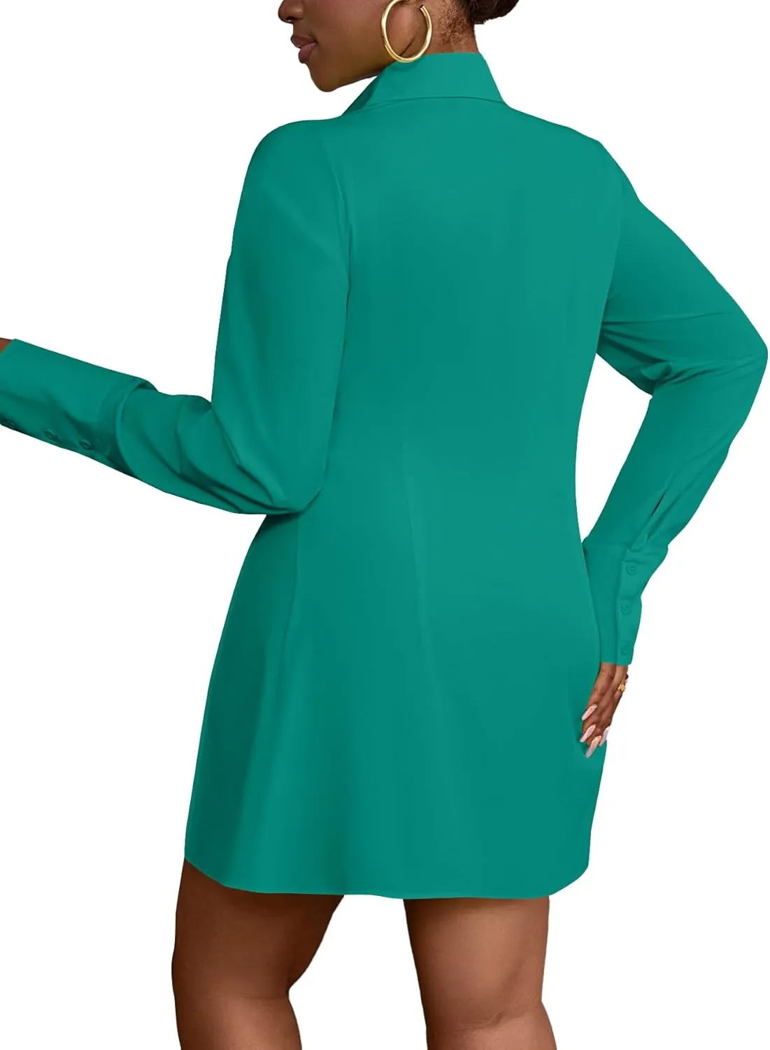LYANER Women's Button Down Shirt Dress Collar V Neck Long Sleeve Slit Sexy Shirt Dresses
