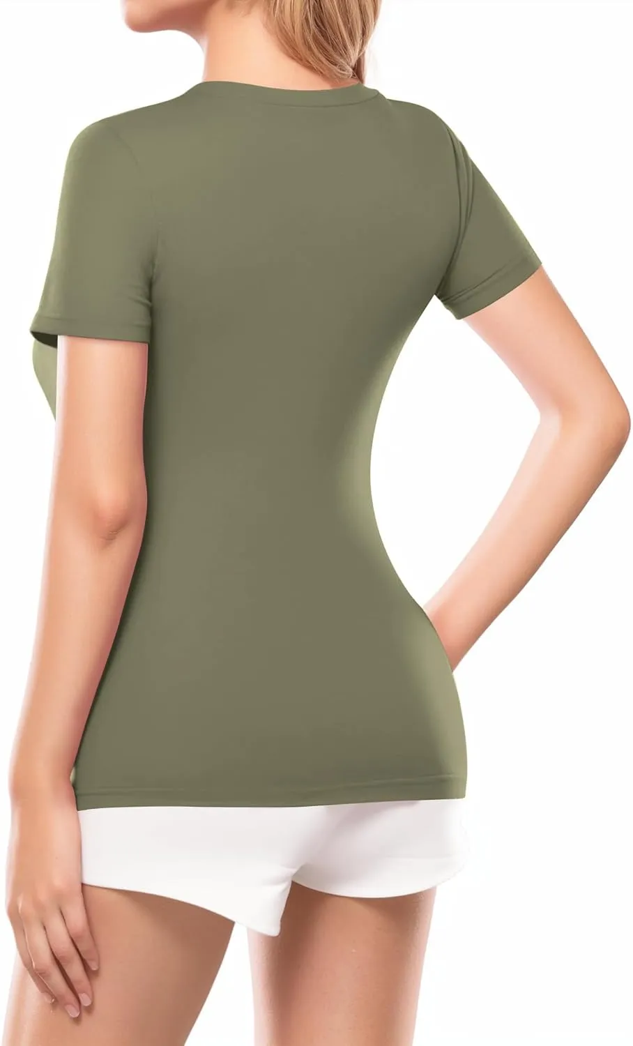 MANGOPOP Womens Deep V Neck Short Sleeve Slim Fit T Shirt Tops Tee