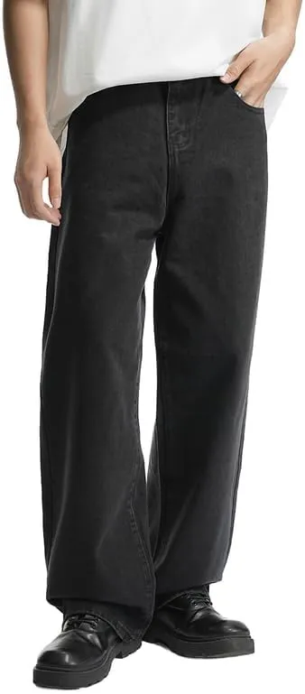 Mens Baggy Hip Hop Jeans Wide Leg Streetwear Jeans Loose Fit Y2K Skater Denim Pants