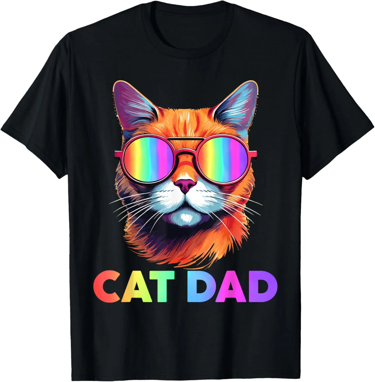 Mens Funny Rainbow Cat Dad LGBTQ Pride Month T-Shirt