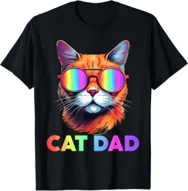 Mens Funny Rainbow Cat Dad LGBTQ Pride Month T-Shirt