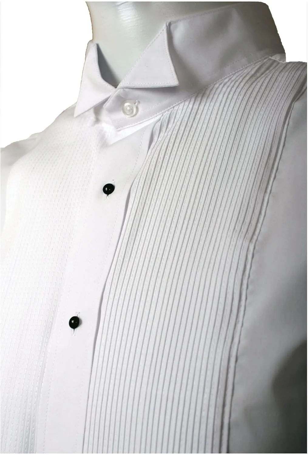 Mens Wing Collar Tuxedo Shirt with Bowtie, 1/8" Pleat & Convertible Cuffs