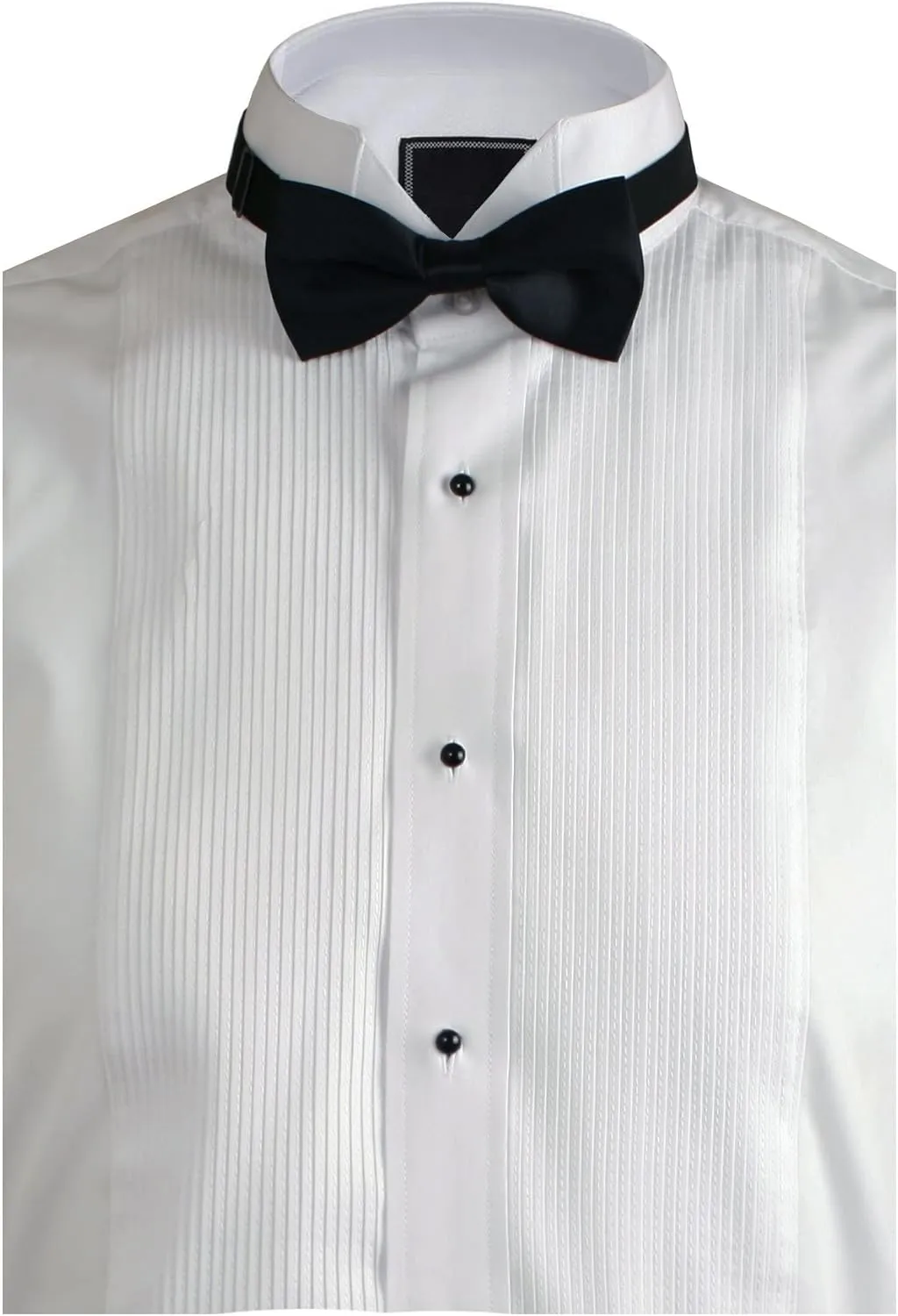 Mens Wing Collar Tuxedo Shirt with Bowtie, 1/8" Pleat & Convertible Cuffs