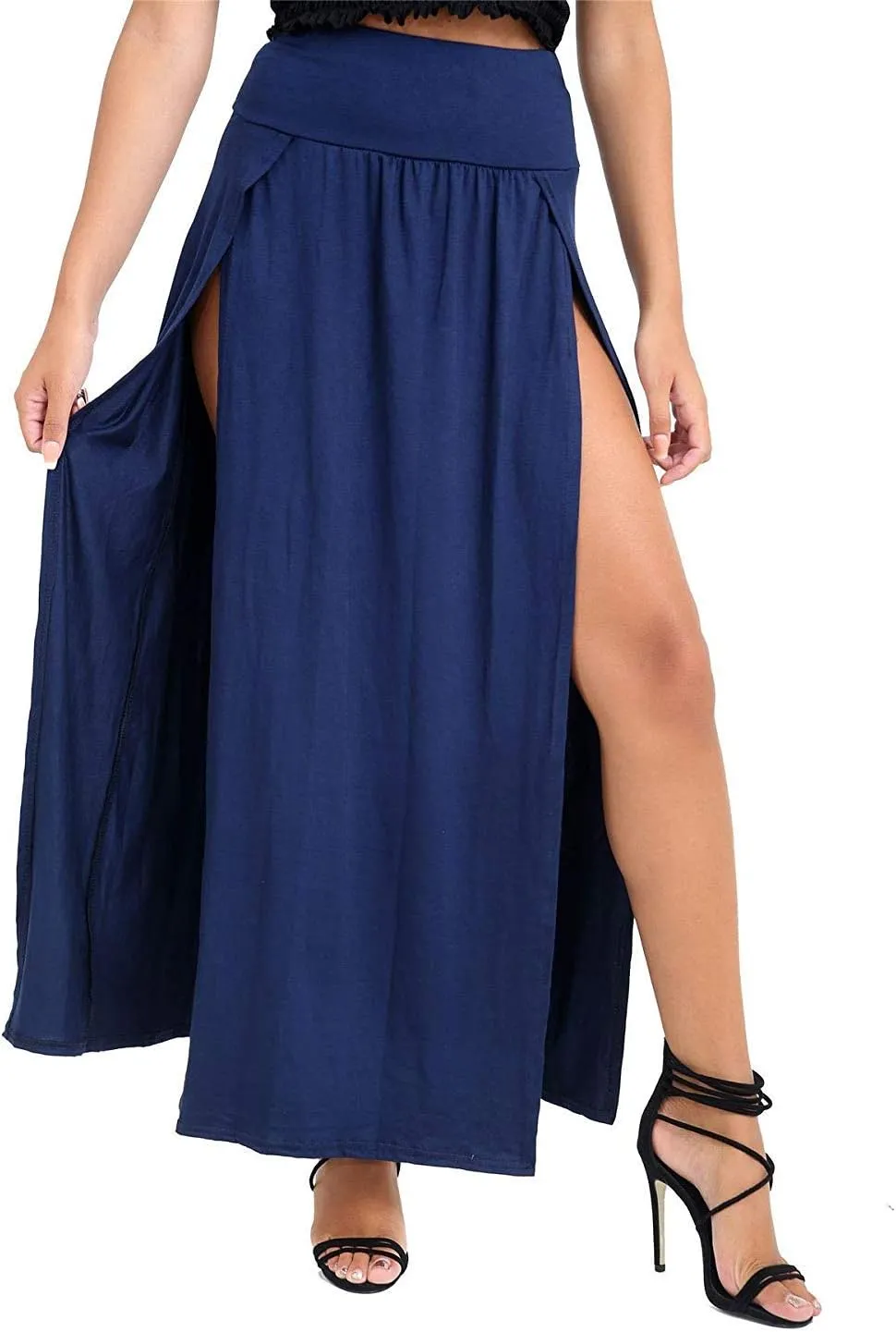 OgLuxe Womens Double Split Maxi Long Skirt Ladies Plain Basic Two Side Slit 4-22