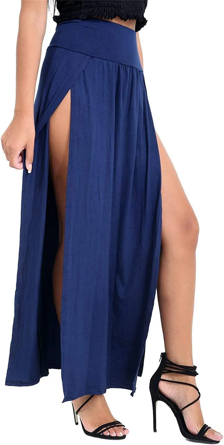 OgLuxe Womens Double Split Maxi Long Skirt Ladies Plain Basic Two Side Slit 4-22