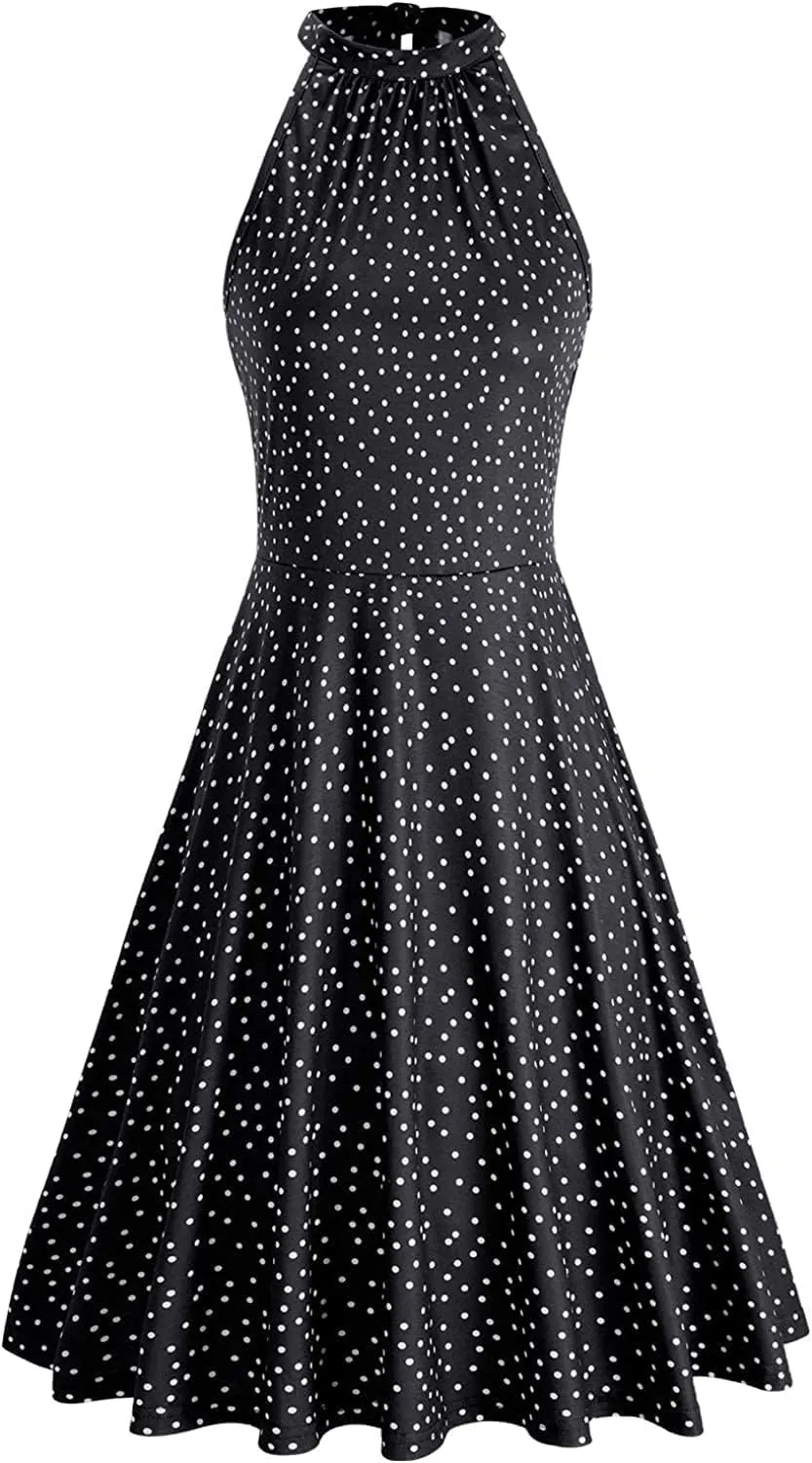 OUGES Women's Halter Neck Floral Summer Casual Sundress