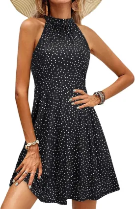 OUGES Women's Halter Neck Floral Summer Casual Sundress