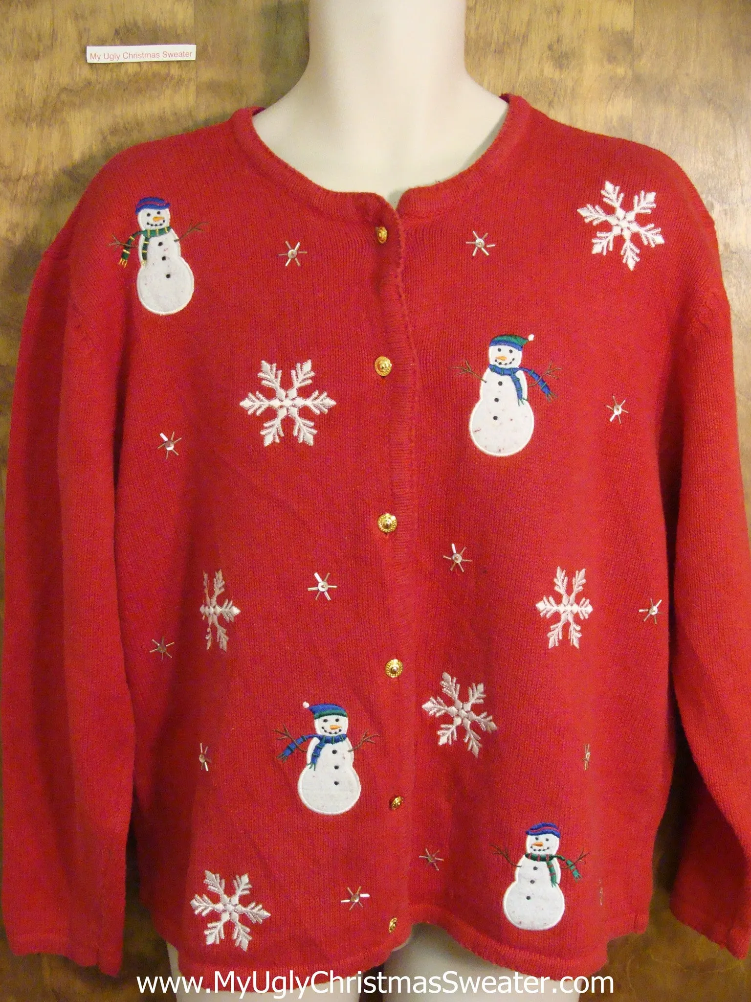 Red Cute Funny Christmas Sweater with Snowman