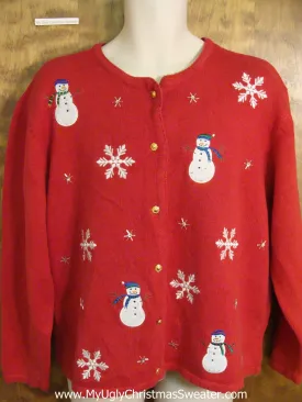 Red Cute Funny Christmas Sweater with Snowman