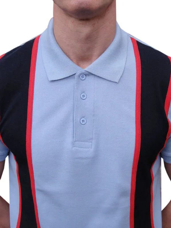 Relco Sky Blue Red & Navy Striped Polo Shirt