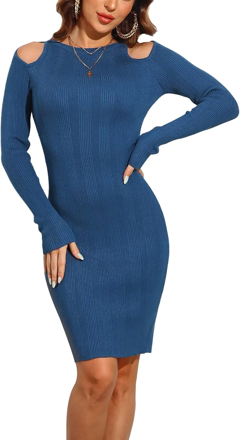 Rocorose Women's Turtleneck Sweater Dress Long Sleeve Elasticity Ribbed Mini Bodycon Dresses