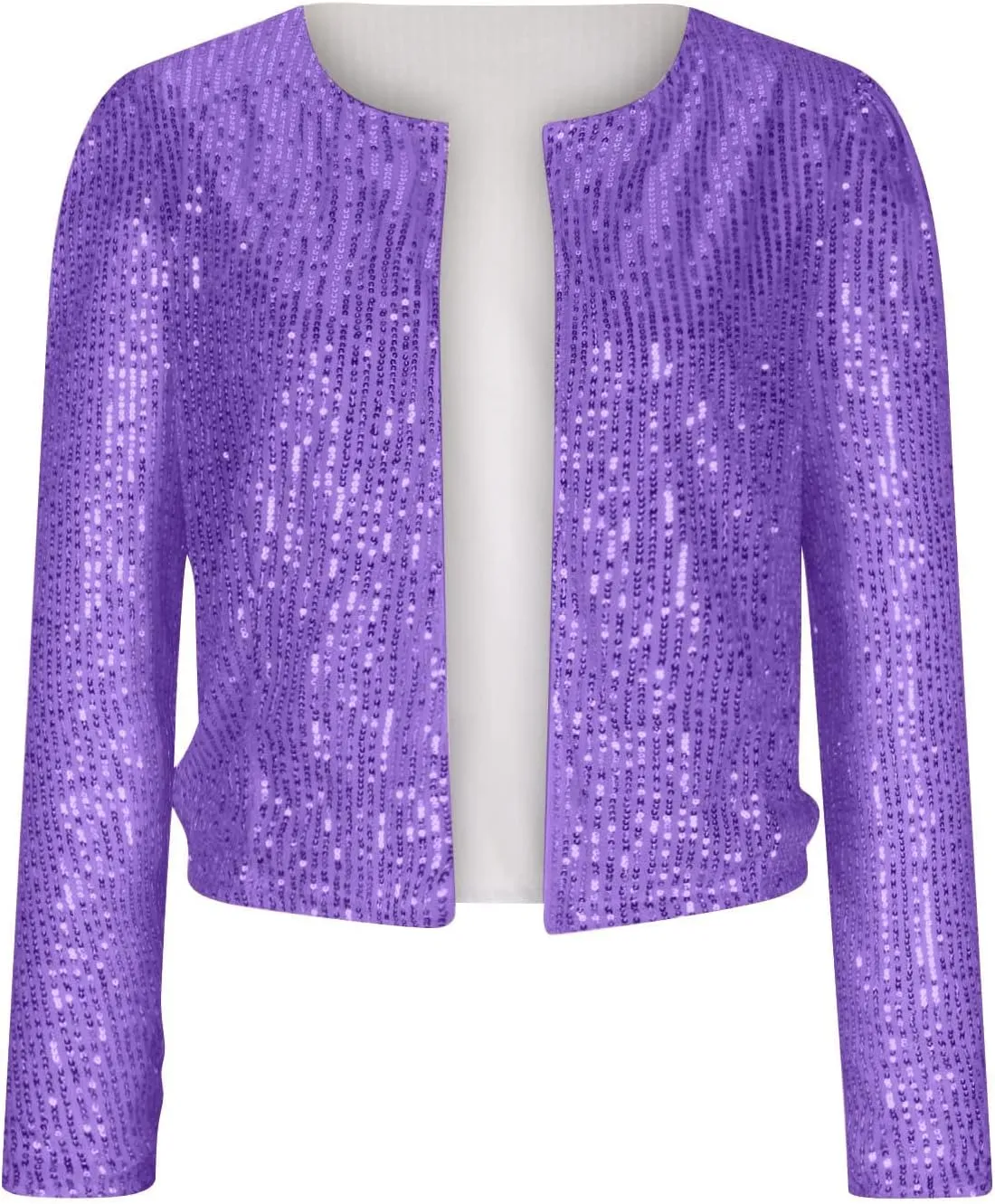 Ruziyoog Women's Sequin Jacket Casual Long Sleeve Bomber Jackets Blazer Open Front Lightweight Cardigan for Party Evening