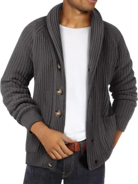 Ryannology Mens Shawl Neck Cardigan Sweater Cable Knit Zip Up Closure with Pockets Winter Sweaters Outerwear