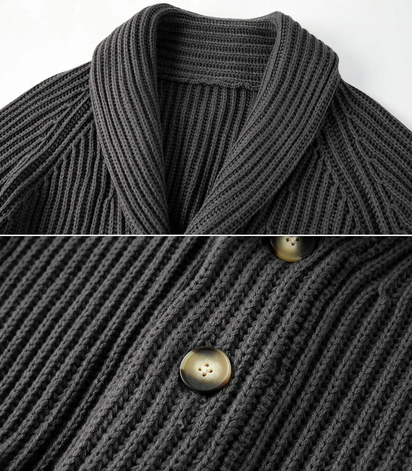 Ryannology Mens Shawl Neck Cardigan Sweater Cable Knit Zip Up Closure with Pockets Winter Sweaters Outerwear