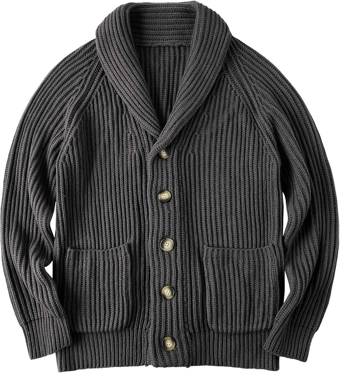 Ryannology Mens Shawl Neck Cardigan Sweater Cable Knit Zip Up Closure with Pockets Winter Sweaters Outerwear