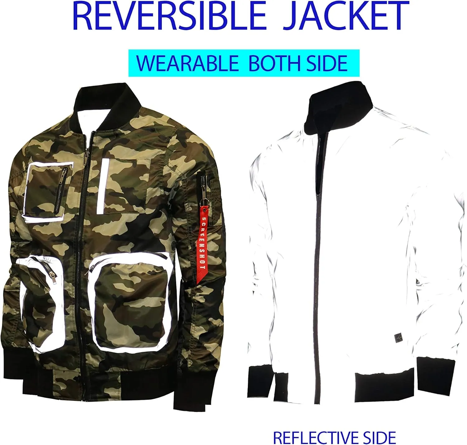SCREENSHOT Men Streetwear Hip-Hop Urban NY Fashion Bomber Jacket - Modern Outdoor Lightweight Windbreaker Graffiti Zip Up Top