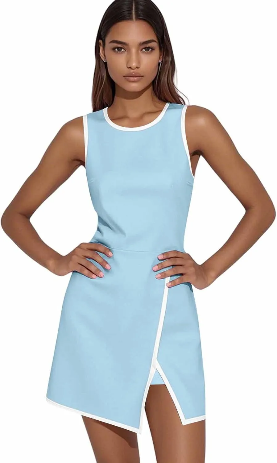 Skort Dress for Women Slimming Sleeveless Athleisure Mini Tennis Dress with Shorts Cute Summer Active Golf Shift Dresses