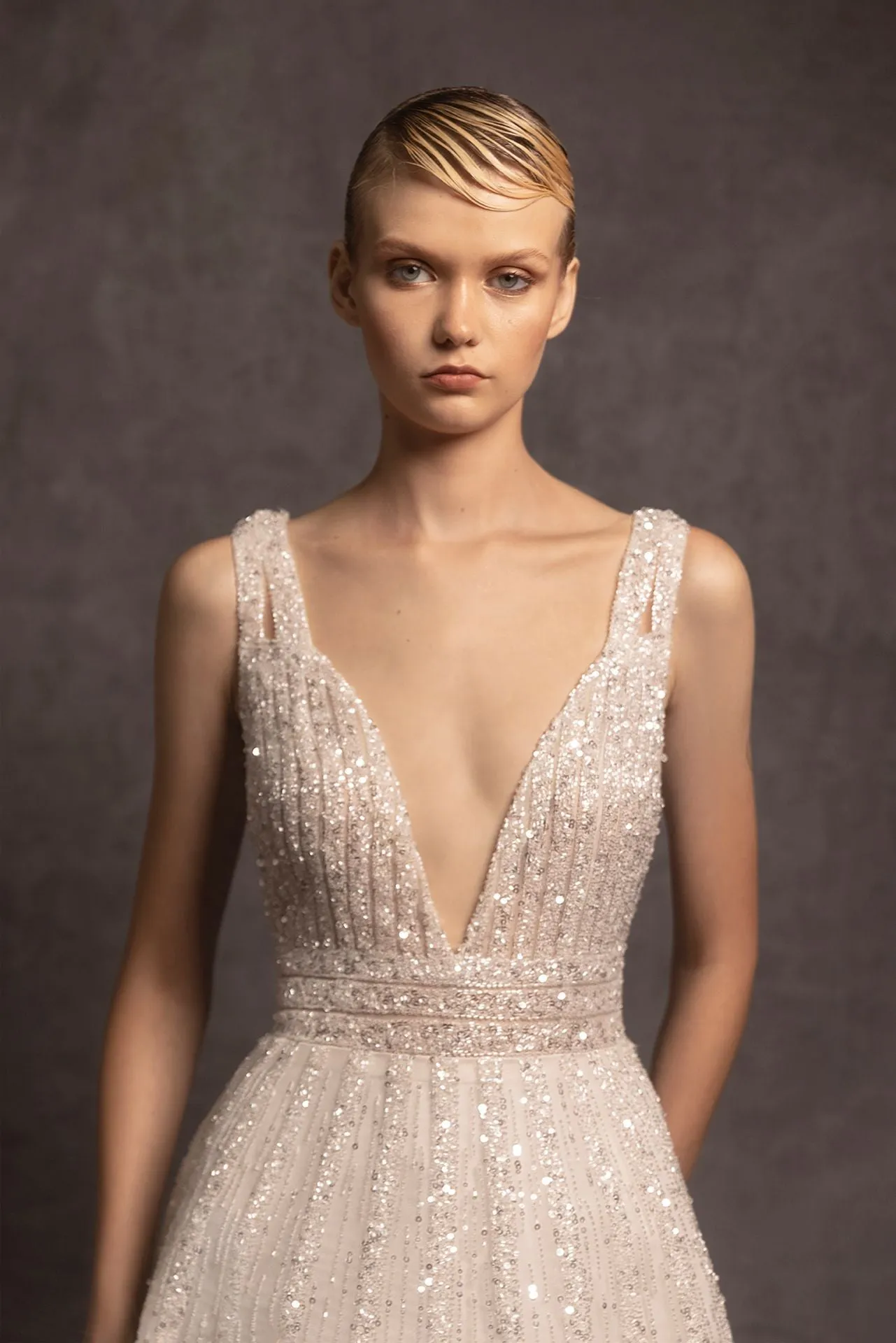 Sleeveless Sequin A-line Wedding Dress