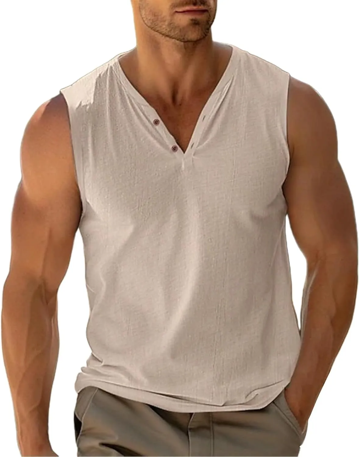 Sleeveless Shirts for Men V Neck Beach Summer Gym Casual Athletic Tank Top Cut Off Muscle Workout Soild Color Vest