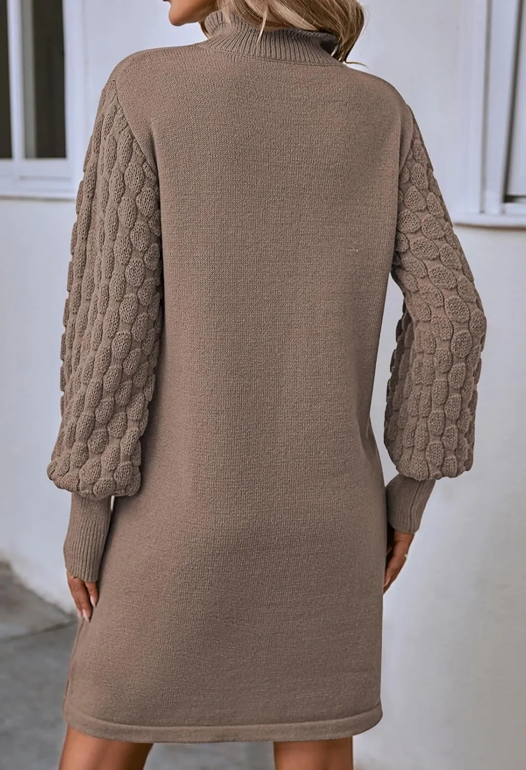 Sovoyontee Women's 2024 Fall Long Sleeve Mock Neck Sweater Dress Casual Loose Ribbed Knit Mini Short Pullover Dresses